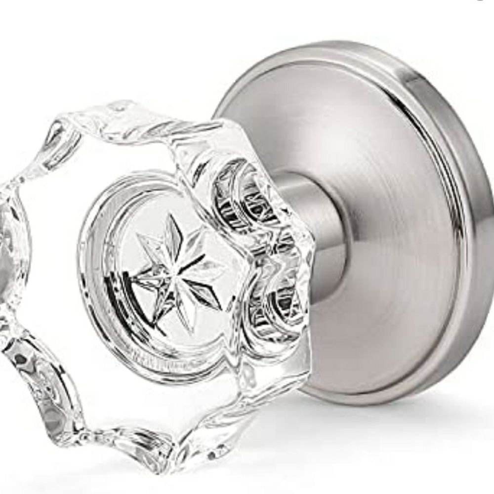 1 Pack Octagon Glass Door Knobs Crystal Style with Satin Nickel 